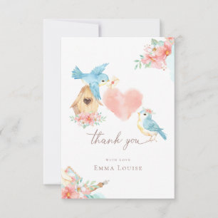 Watercolor Little Birds Girl Baby Shower Thank You Card