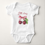 Watercolor little cherry baby bodysuit<br><div class="desc">Invite your guests with this watercolor cherries. Cherry with leaves and red ribbon bow. She is the cherry on top.</div>