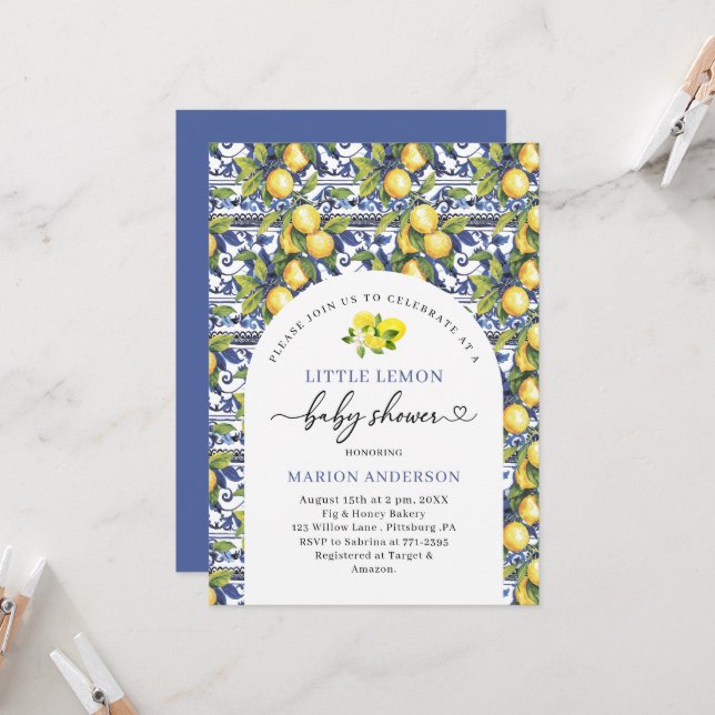 Watercolor Little Citrus Lemon Baby shower   Invitation (Front/Back In Situ)