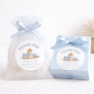 Watercolor Little Cowboy Blue Shower Thank You  Classic Round Sticker