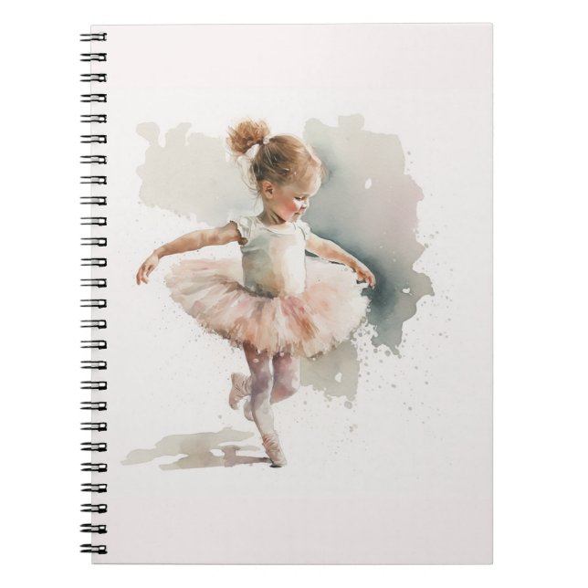 watercolor little,cute ballerina in a pink dress notebook (Front)