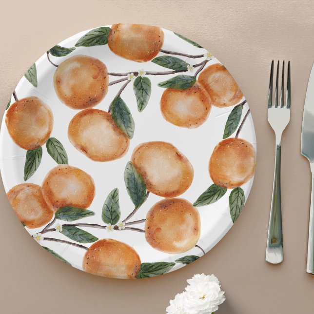 Watercolor Little Cutie Orange Citrus  Paper Plate (Creator Uploaded)