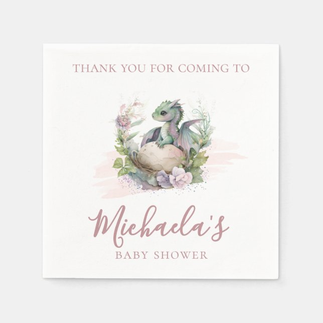 Watercolor Little Dragon Baby Shower Thank You Napkin (Front)