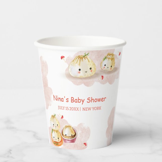 Watercolor Little Dumpling Mushroom Baby Shower  Paper Cups (Front)