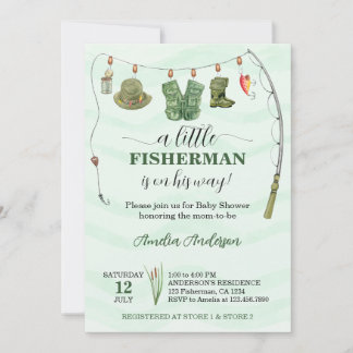 Watercolor Little Fisherman Fishing Baby Shower Invitation