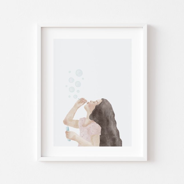 Watercolor little girls blowing bubble poster (Creator Uploaded)