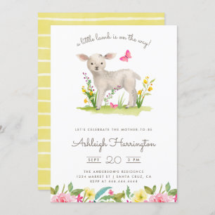 Watercolor Little Lamb Spring Meadow Baby Shower Invitation
