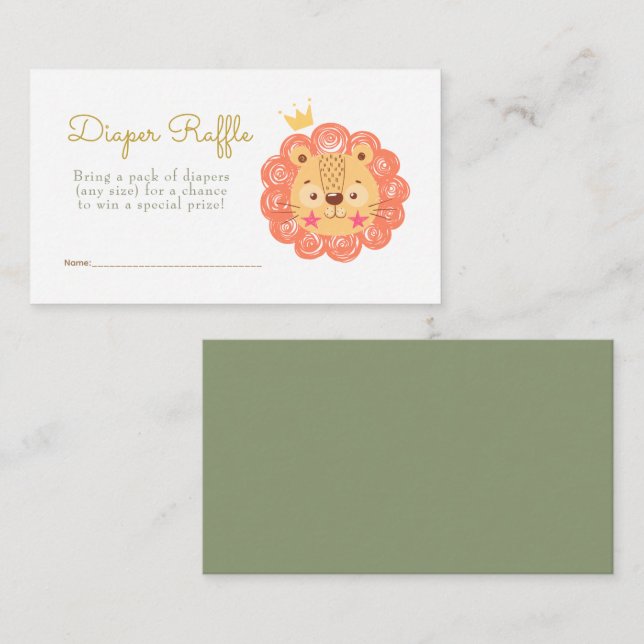 Watercolor little lion Diaper Raffle Enclosure Card (Front/Back)