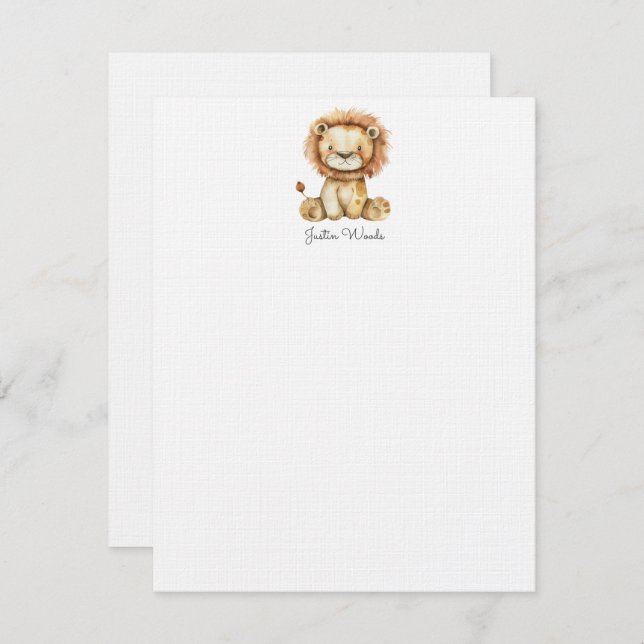 Watercolor Little Lion Personalised Card (Front/Back)