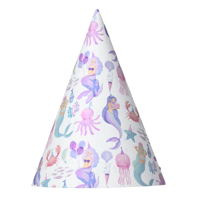 Watercolor Little Mermaid Magical Birthday Party Party Hat (Front)