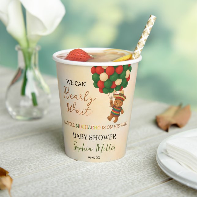 Watercolor Little Muchacho Bear Baby Shower Fiesta Paper Cups (Insitu)