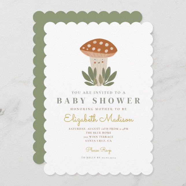 Watercolor Little mushroom Baby Shower Invitation (Front/Back)