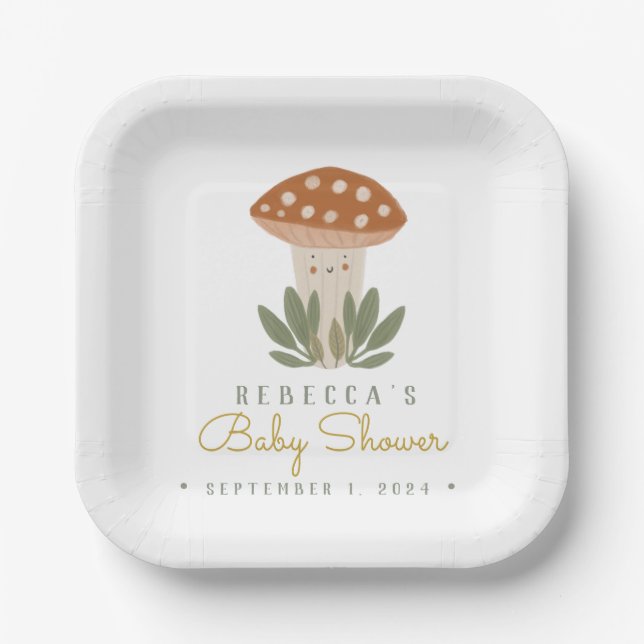 Watercolor Little  Mushroom  Napkins Paper Plate (Front)