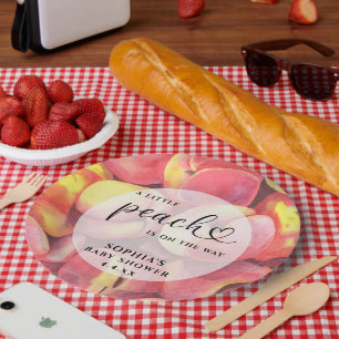 Watercolor Little peach is on the way baby shower Paper Plate