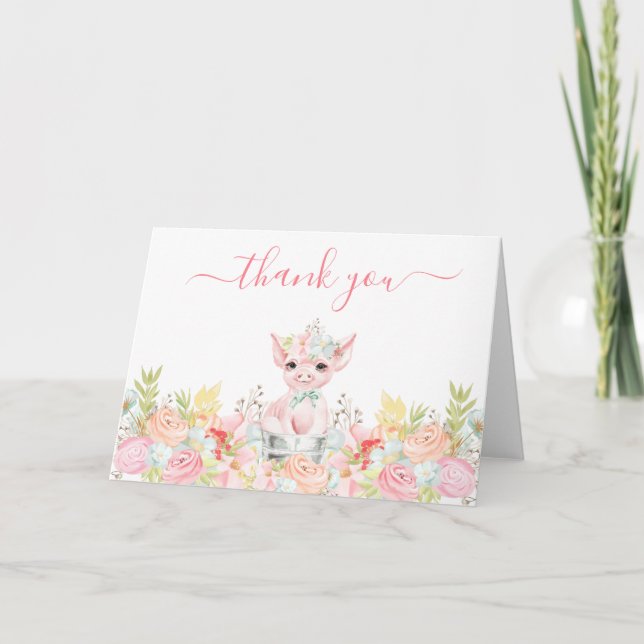 Watercolor Little Piggy Baby Shower Thank You Card (Front)