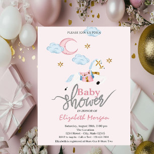 Watercolor Little Pony Pink Baby Shower Invitation