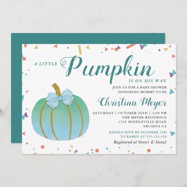 Watercolor Little Pumpkin Baby Shower Invitation (Front/Back)