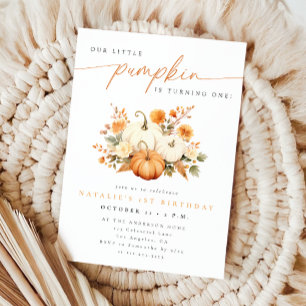 Watercolor Little Pumpkin Fall 1st Birthday Party Invitation