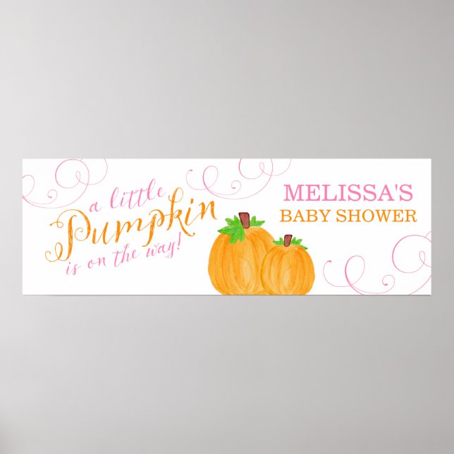 Watercolor Little Pumpkin Fall Girl Baby Shower Poster (Front)