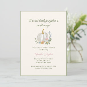 Watercolor Little Pumpkin Floral Fall Baby Shower Invitation