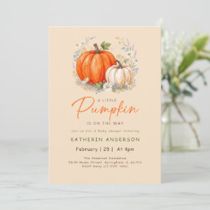 Watercolor Little Pumpkin on the Way Baby Shower Invitation