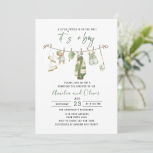 Watercolor Little putter is on the way baby shower Invitation
