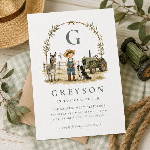 Watercolor Little Rancher Farm Birthday Invitation