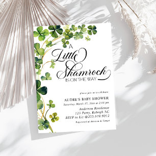 Watercolor Little Shamrock Script Baby Shower Invitation