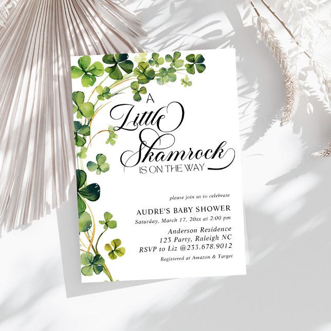 Watercolor Little Shamrock Script  Baby Shower Invitation (Creator Uploaded)