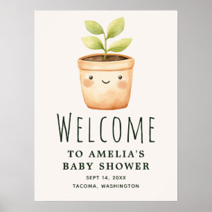 Watercolor Little Sprout Baby Shower Welcome Sign