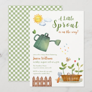 Watercolor Little Sprout Gardening Baby Shower Invitation