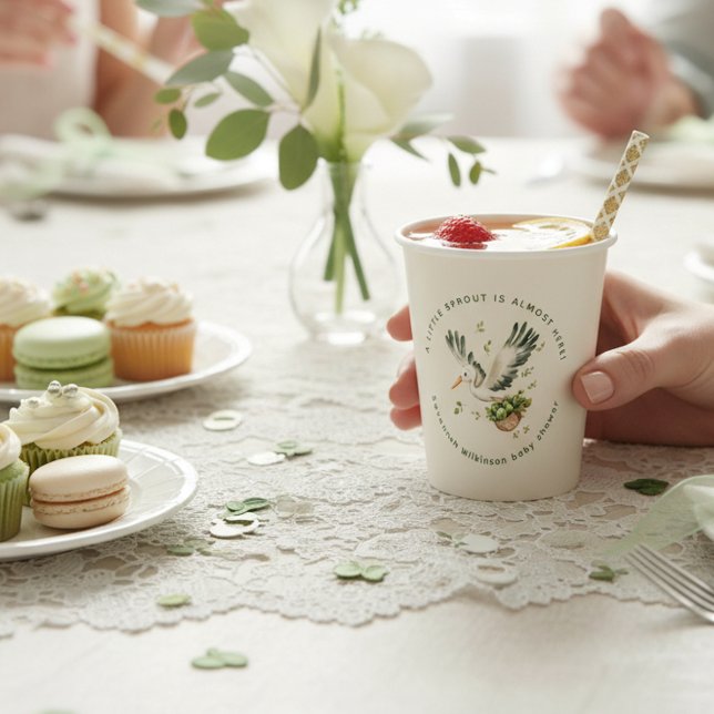 Watercolor Little Sprout stork Baby Shower Paper Cups (Creator Uploaded)
