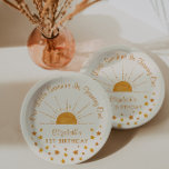 Watercolor Little Sunshine 1st Birthday  Paper Pla Paper Plate<br><div class="desc">Watercolor whimsical sunshine and stars "our little sunshine is turning one" gender neutral 1st birthday paper plates</div>
