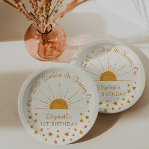 Watercolor Little Sunshine 1st Birthday  Paper Pla Paper Plate