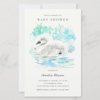 Watercolor Little Swan Baby Shower Invitation