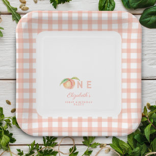 Watercolor Little Sweet Peach is One 1st Birthday Paper Plate
