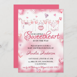 Watercolor Little Sweetheart Valentine Baby Shower Invitation