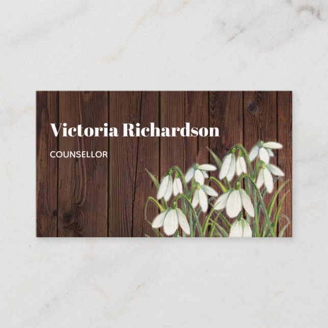 Watercolor Little White Snow Drops Illustration Business Card (Front)