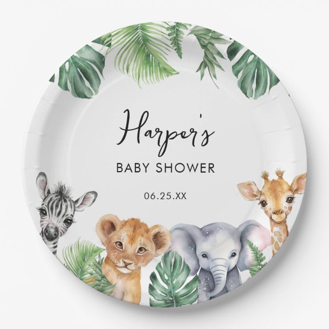Watercolor Little Wild One Safari Baby Shower Paper Plate (Front)
