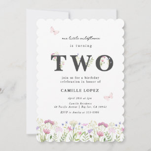 Watercolor Little Wildflower 2nd Birthday  Invitation