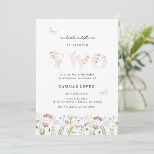 Watercolor Little Wildflower 2nd Birthday  Invitation
