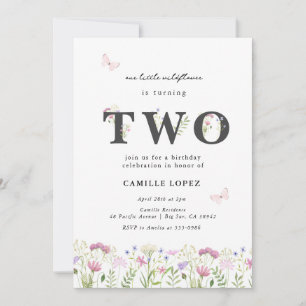 Watercolor Little Wildflower 2nd Birthday Invitation