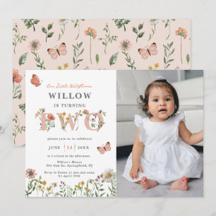 Watercolor Little Wildflower 2nd Birthday Invitation