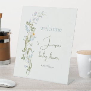 Watercolor Little Wildflower Baby Shower Welcome Pedestal Sign