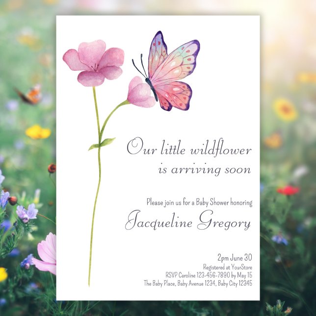 Watercolor Little Wildflower Butterfly Baby Shower Invitation (Creator Uploaded)