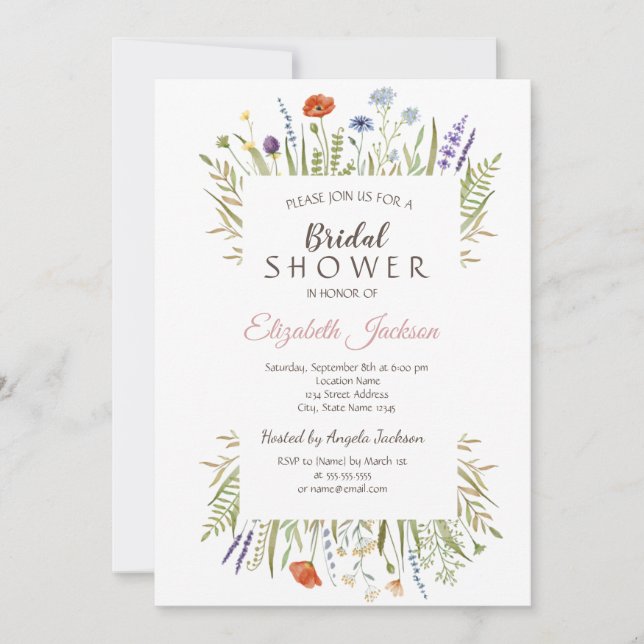 Watercolor Little Wildflower Meadow Bridal Shower  Invitation (Front)