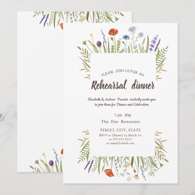 Watercolor Little Wildflower Meadow Frame Invitation (Front/Back)