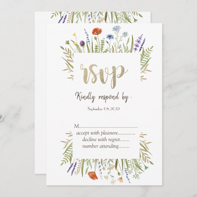 Watercolor Little Wildflower Meadow Frame Rsvp Invitation (Front/Back)