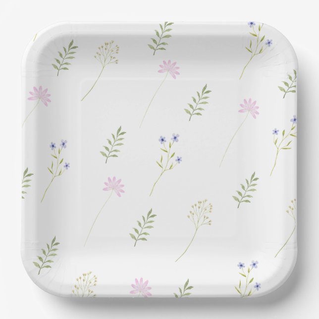 Watercolor Little Wildflower  Paper Plate (Front)