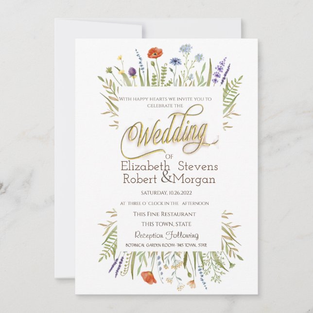 Watercolor Little Wildflower Wedding   Invitation (Front)